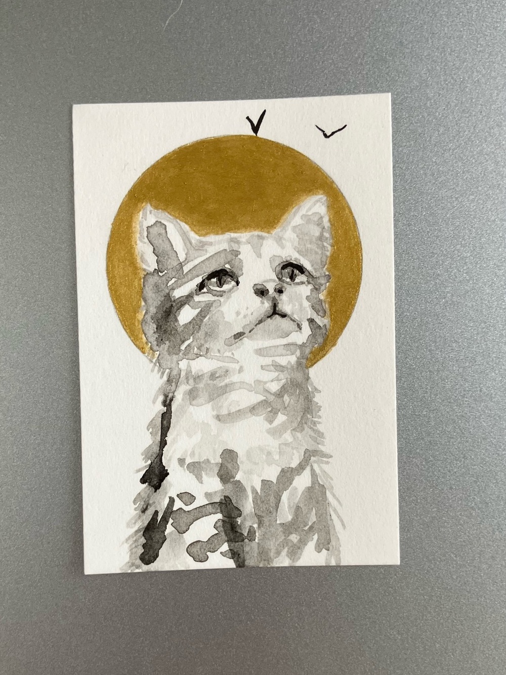 ORIGINAL kitten painting cat art miniature realism artwork sumi-e USA